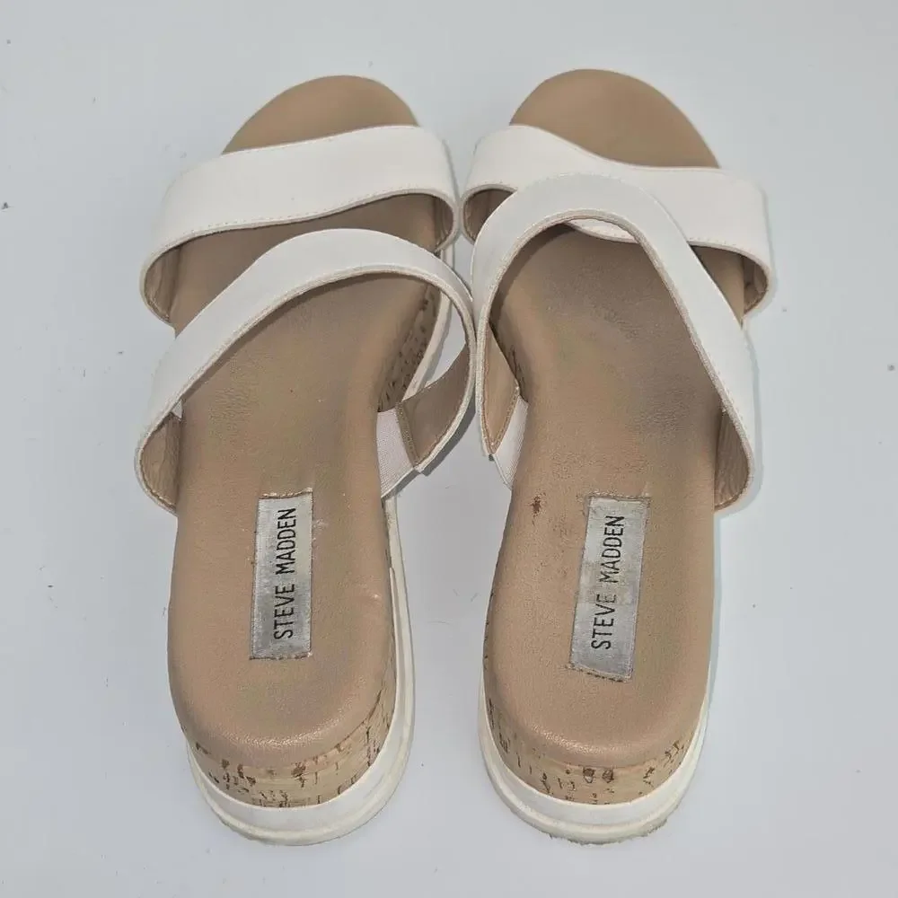 0100 Steve Madden Thalia Cork‎ White Platform Sandal Size 9.5